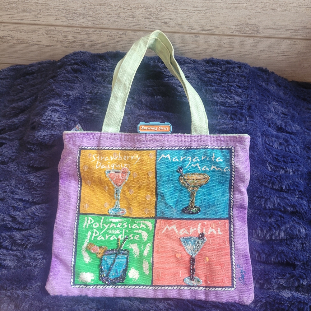 Cocktail Themed Small Tote Bag Drinks Colorful Purse Bag
